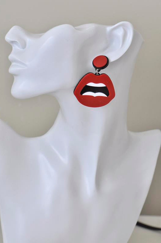 Acrylic Perspex Red Lips Drop Dangle Earrings