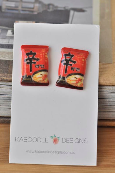 Korean Instant Noodles Shin Ramyun Ramen Novelty Fun Stud Earrings