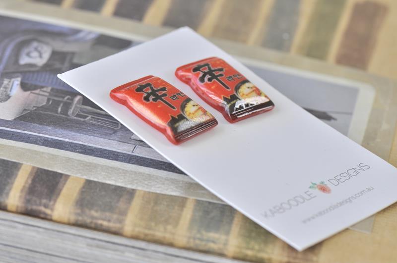 Korean Instant Noodles Shin Ramyun Ramen Novelty Fun Stud Earrings