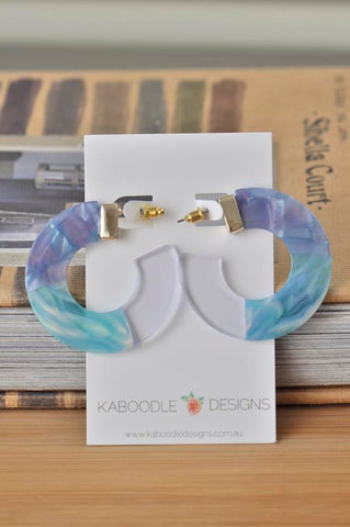 Acrylic Perspex Circle Round Hoop Earrings - Blue
