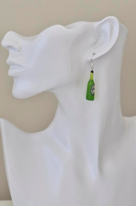 Resin Novelty Heineken Beer Drop Dangle Earrings