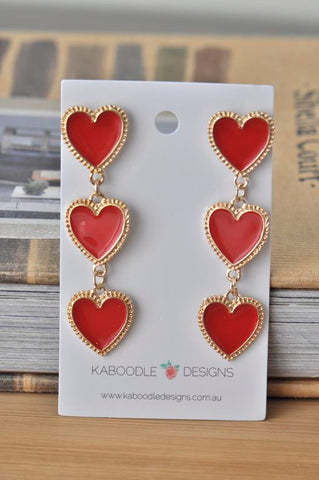 Red Hearts Drop Dangle Earrings