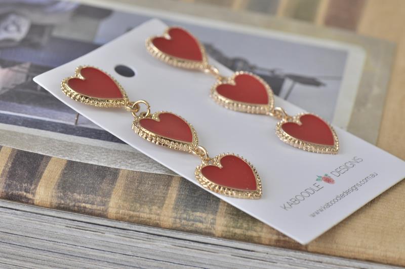Red Hearts Drop Dangle Earrings