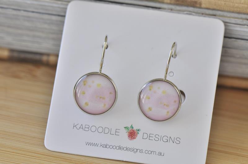 Handmade Round Watercolour Gold Foil Dangle Earrings - CDE420