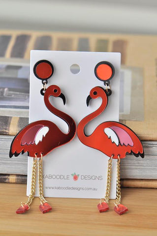 Acrylic Perspex Shiny Flamingo Drop Dangle Earrings