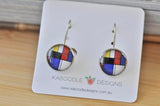 Handmade Round Mondrian Clip Dangle Earrings - CDE300