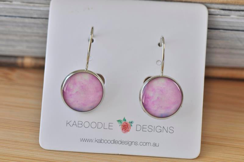 Handmade Round Watercolour Pink Dangle Earrings - CDE468
