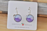Handmade Round Watercolour Purple Dangle Earrings - CDE469