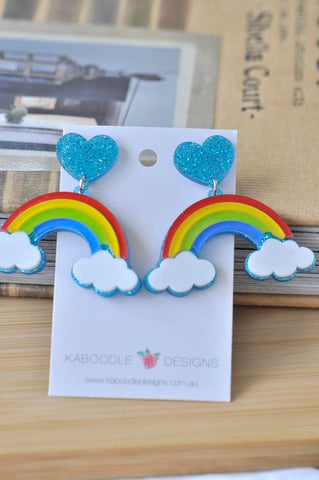 Acrylic Perspex Rainbow Cloud Dangle Earrings