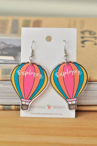 Acrylic Hot Air Balloon Up Up and Away Explorer Drop Earrings