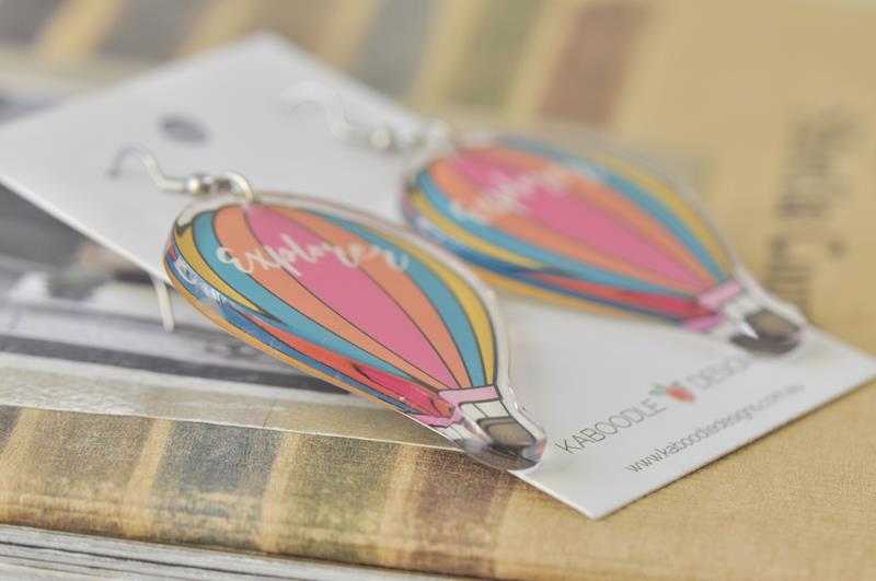Acrylic Hot Air Balloon Up Up and Away Explorer Drop Earrings