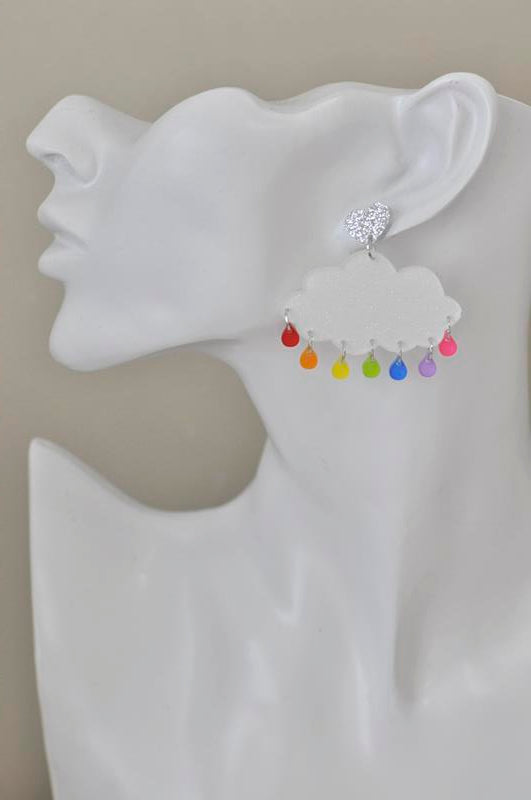 Acrylic Perspex Rainbow Rain Cloud Dangle Earrings
