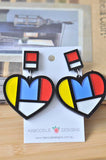 Acrylic Perspex Laser Cut Mondrian Heart Drop Earrings