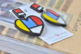 Acrylic Perspex Laser Cut Mondrian Heart Drop Earrings