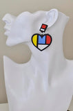 Acrylic Perspex Laser Cut Mondrian Heart Drop Earrings