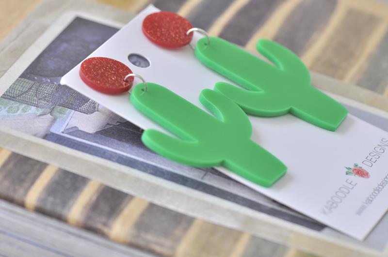Acrylic Perspex Laser Cut Green Cactus Drop Earrings
