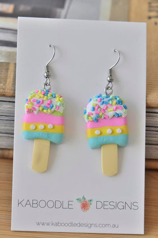 Clay Ice Cream Popsicle Sprinkles Novelty Fun Drop Dangle Earrings - Mint