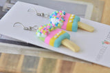 Clay Ice Cream Popsicle Sprinkles Novelty Fun Drop Dangle Earrings - Mint