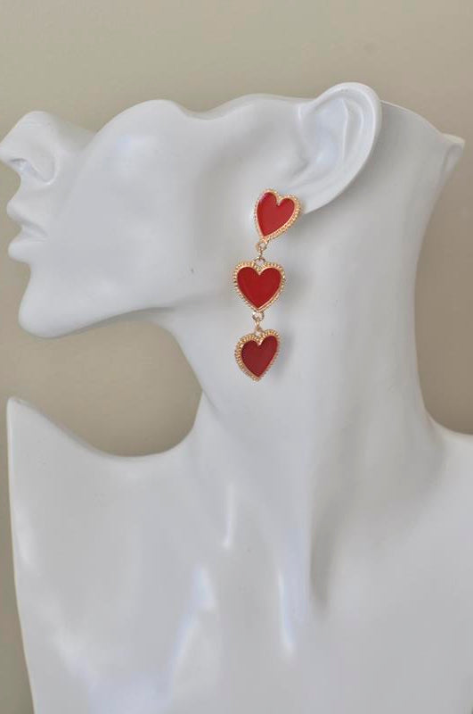 Red Hearts Drop Dangle Earrings