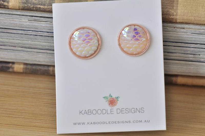 Resin Fish Scale Mermaid Rose Gold Stud Earrings - FS01