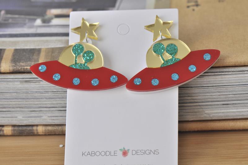 Alien UFO Spaceship Abduction Drop Dangle Earrings