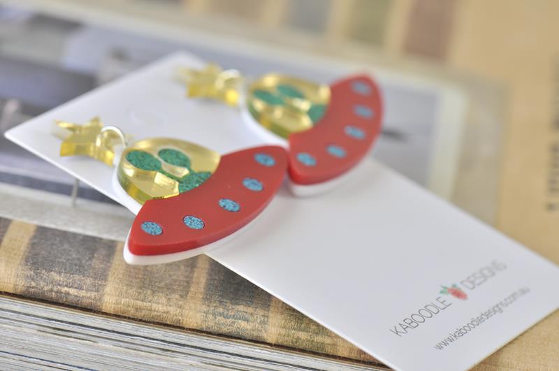 Alien UFO Spaceship Abduction Drop Dangle Earrings