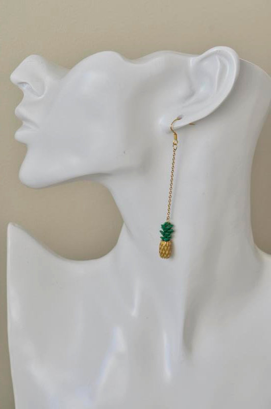 Miniature Fruit Pineapple Long Dangle Drop Earrings