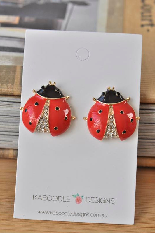 Ladybird Ladybug Beetle Enamel Rhinestone Stud Earrings