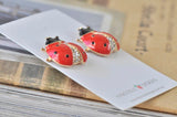 Ladybird Ladybug Beetle Enamel Rhinestone Stud Earrings