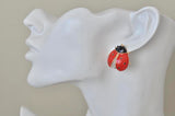 Ladybird Ladybug Beetle Enamel Rhinestone Stud Earrings