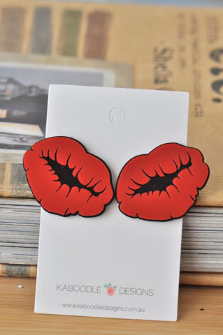 Acrylic Novelty Red Lips Kiss Stud Earrings