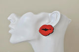 Acrylic Novelty Red Lips Kiss Stud Earrings