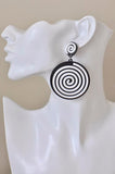 Acrylic Perspex Black and White Round Swirl Drop Dangle Earrings