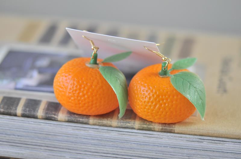Realistic Orange Mandarin Fruit Dangle Drop Earrings