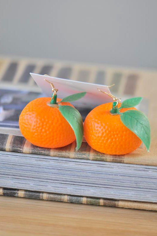 Realistic Orange Mandarin Fruit Dangle Drop Earrings