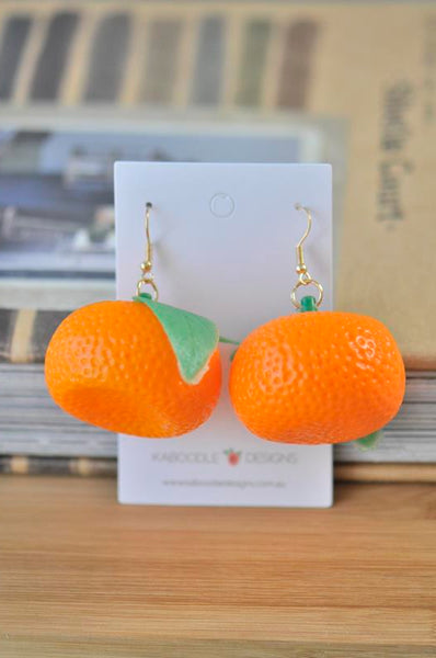 Realistic Orange Mandarin Fruit Dangle Drop Earrings