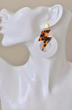 Acrylic Perspex Leopard Print Lightning Dangle Drop Earrings