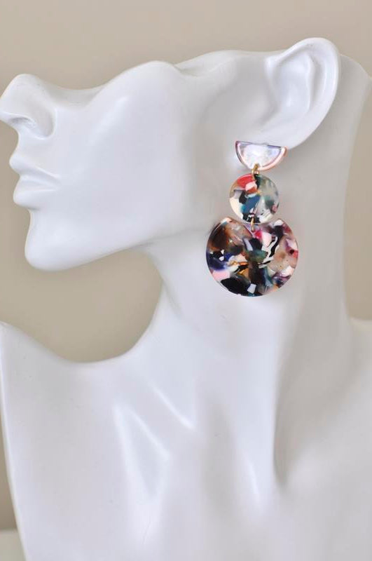 Marble Terrazzo Mosaic Pattern Geometric Stud Dangle Earrings - Confetti