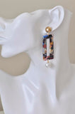 Acrylic Lucite Acetate Rectangular Pearl Bead Stud Drop Dangle Earrings