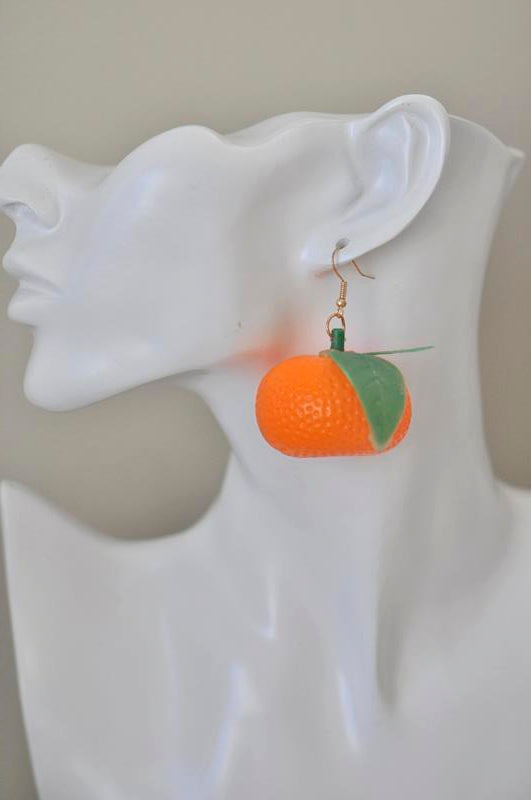 Realistic Orange Mandarin Fruit Dangle Drop Earrings