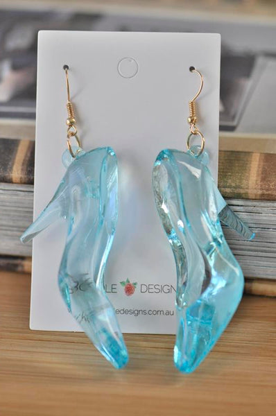 Cinderalla Glass Slippers Heels Fairy Tale Shoes Novelty Dangle Drop Earrings