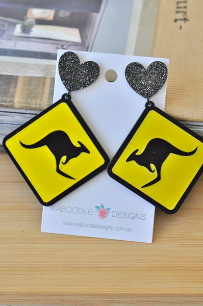 Acrylic Perspex Laser Cut Kangaroo Sign Australia Drop Earrings
