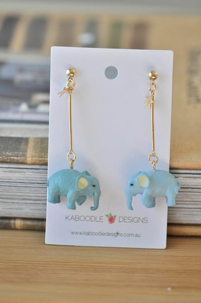 Miniature Elephant Good Luck Drop Dangle Earrings