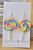 Colourful Clay Swirl Lollipop Candy Novelty Fun Drop Dangle Earrings