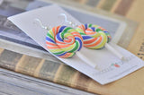 Colourful Clay Swirl Lollipop Candy Novelty Fun Drop Dangle Earrings