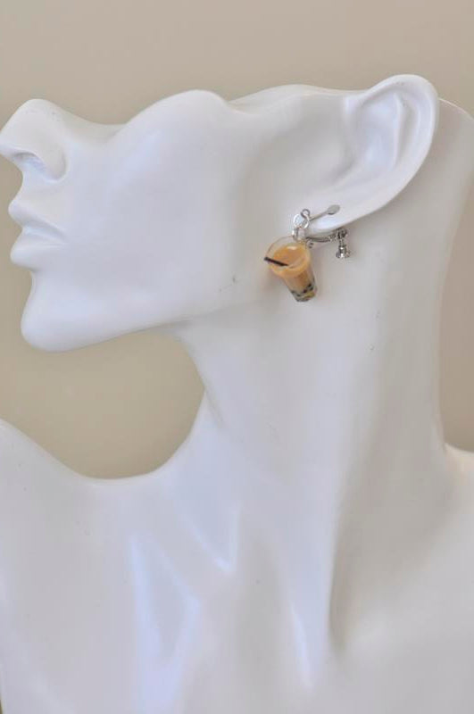 Bubble Tea Pearl Milk Tea Boba Novelty Fun CLIP ON Earrings
