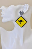 Acrylic Perspex Laser Cut Kangaroo Sign Australia Drop Earrings