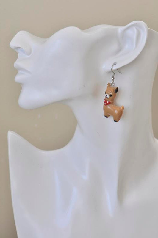 Llama Alpaca Resin Novelty Fun Drop Dangle Earrings - White