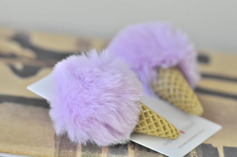 Pom Pom Ice Cream Novelty Fun Drop Dangle Earrings - Purple