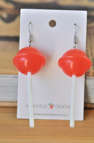 Lollipop Candy Novelty Fun Drop Dangle Earrings - Red